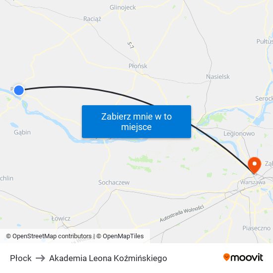 Płock to Akademia Leona Koźmińskiego map