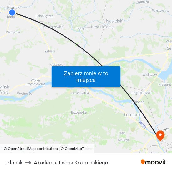 Płońsk to Akademia Leona Koźmińskiego map