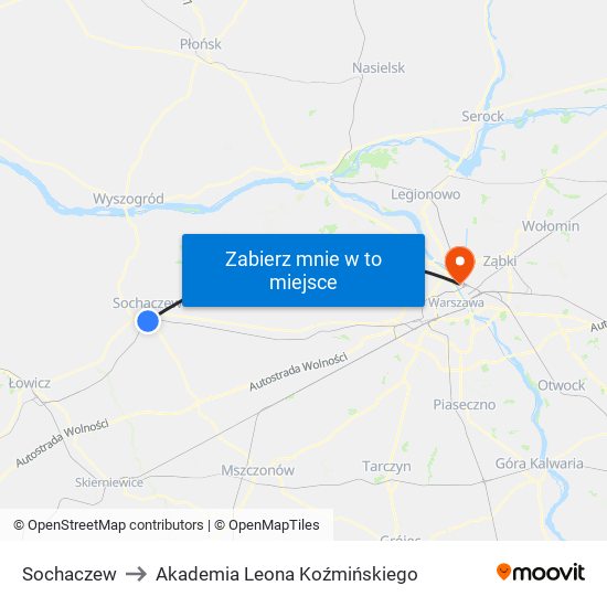 Sochaczew to Akademia Leona Koźmińskiego map