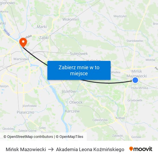 Mińsk Mazowiecki to Akademia Leona Koźmińskiego map