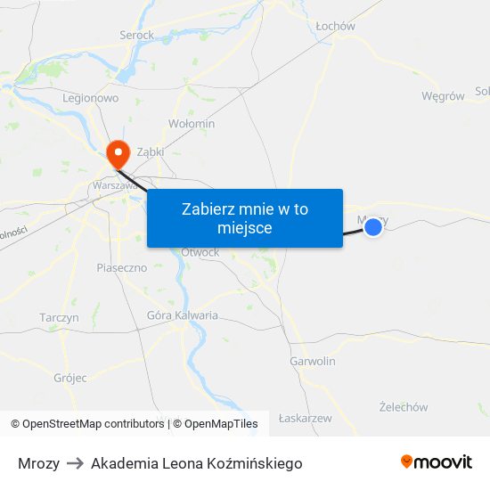 Mrozy to Akademia Leona Koźmińskiego map