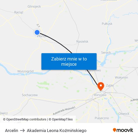 Arcelin to Akademia Leona Koźmińskiego map