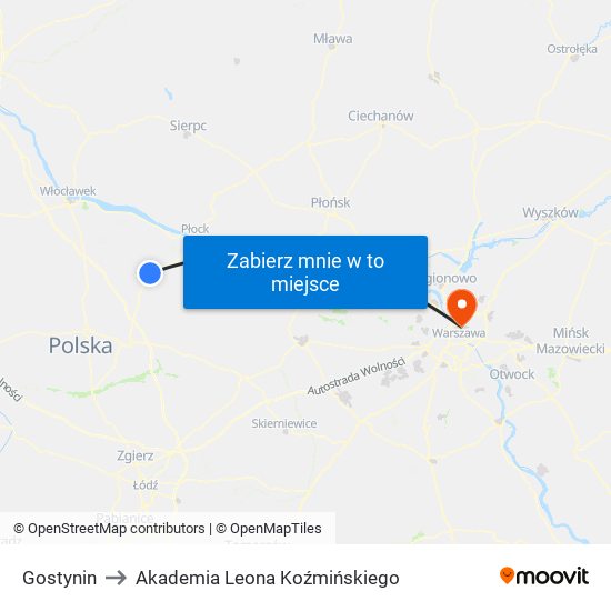 Gostynin to Akademia Leona Koźmińskiego map