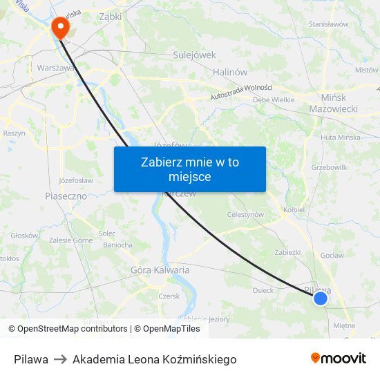 Pilawa to Akademia Leona Koźmińskiego map