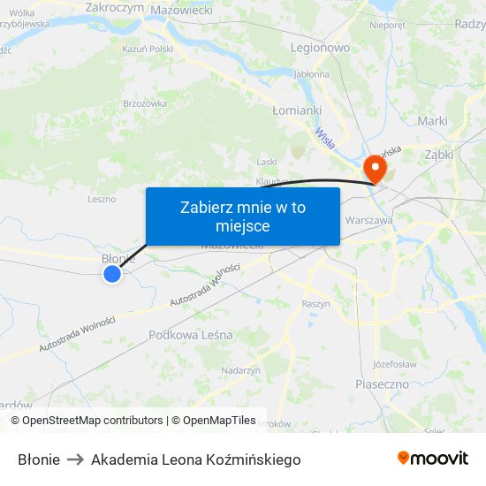 Błonie to Akademia Leona Koźmińskiego map