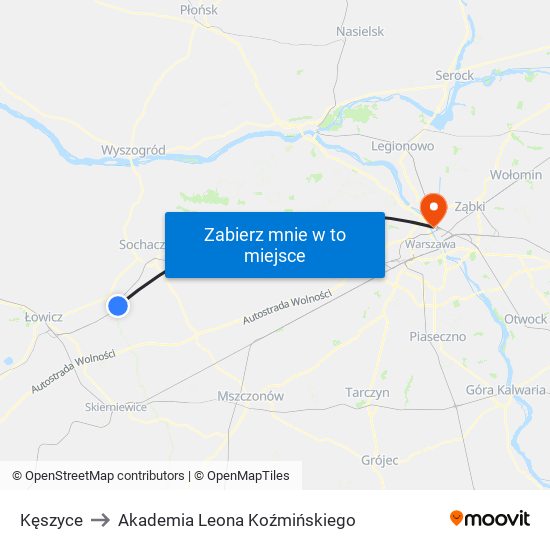 Kęszyce to Akademia Leona Koźmińskiego map