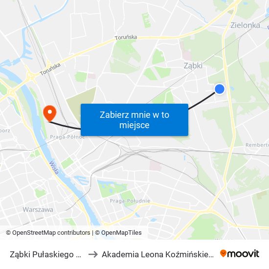 Ząbki Pułaskiego 01 to Akademia Leona Koźmińskiego map