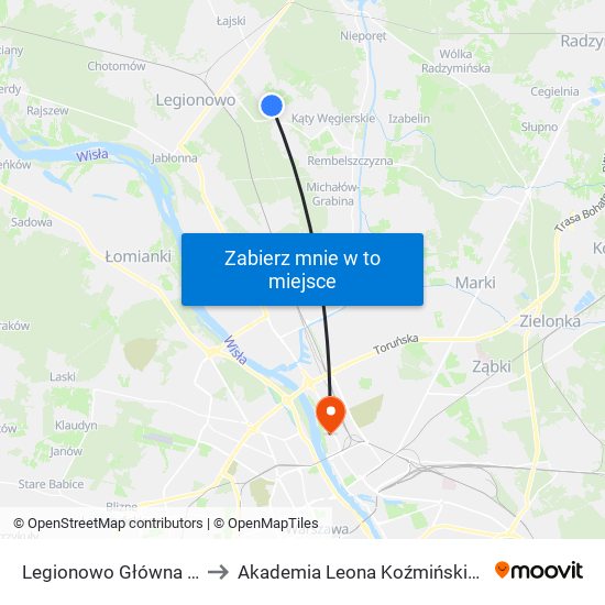 Legionowo Główna 01 to Akademia Leona Koźmińskiego map