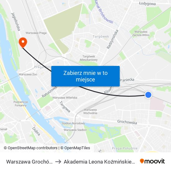 Warszawa Grochów to Akademia Leona Koźmińskiego map