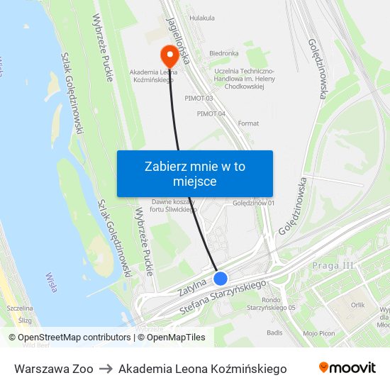 Warszawa Zoo to Akademia Leona Koźmińskiego map