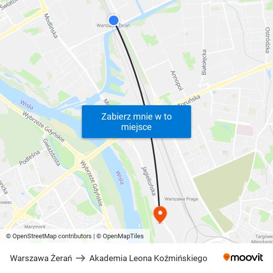 Warszawa Żerań to Akademia Leona Koźmińskiego map