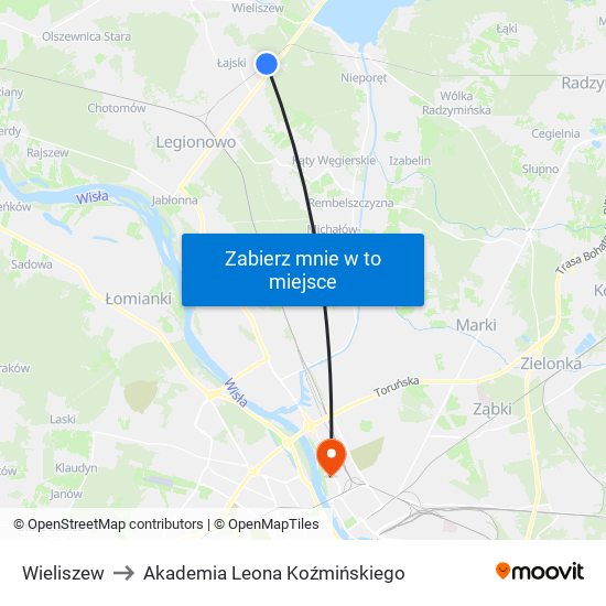 Wieliszew to Akademia Leona Koźmińskiego map