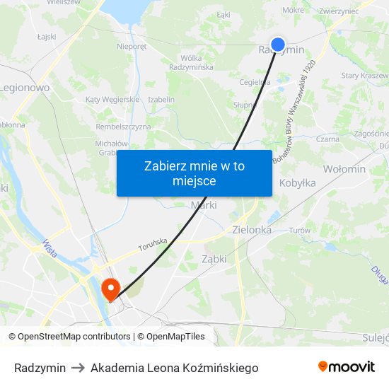 Radzymin to Akademia Leona Koźmińskiego map