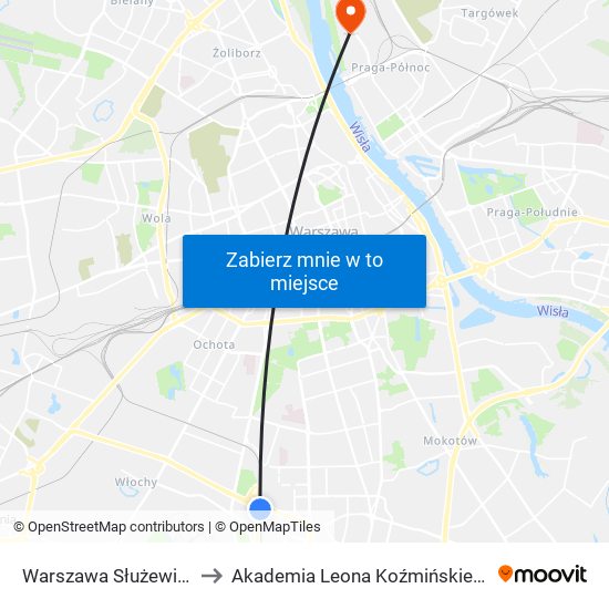 Warszawa Służewiec to Akademia Leona Koźmińskiego map