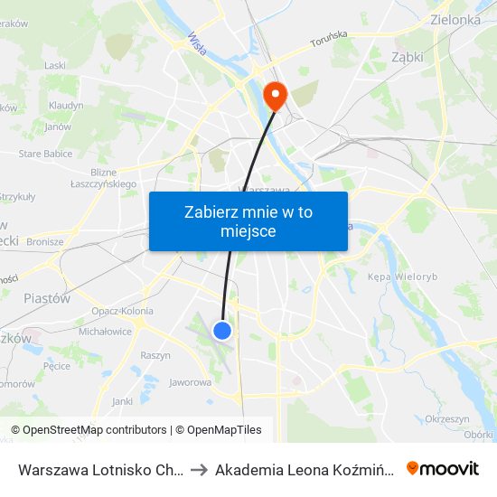 Warszawa Lotnisko Chopina to Akademia Leona Koźmińskiego map