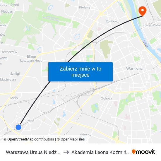 Warszawa Ursus Niedźwiadek to Akademia Leona Koźmińskiego map