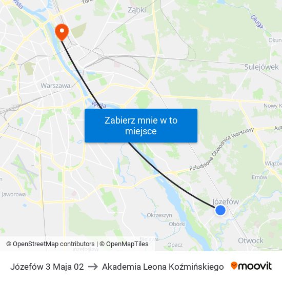 Józefów 3 Maja 02 to Akademia Leona Koźmińskiego map