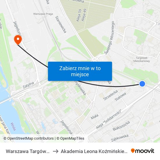 Warszawa Targówek to Akademia Leona Koźmińskiego map