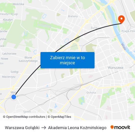 Warszawa Gołąbki to Akademia Leona Koźmińskiego map