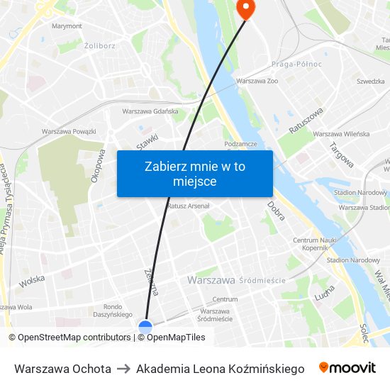 Warszawa Ochota to Akademia Leona Koźmińskiego map