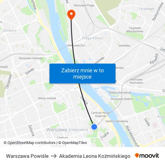 Warszawa Powiśle to Akademia Leona Koźmińskiego map