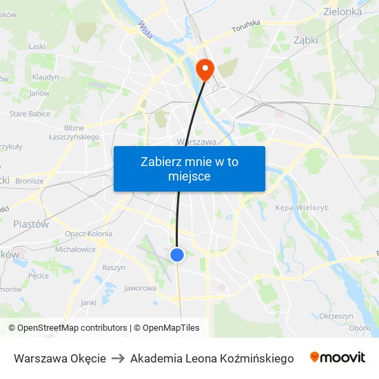 Warszawa Okęcie to Akademia Leona Koźmińskiego map