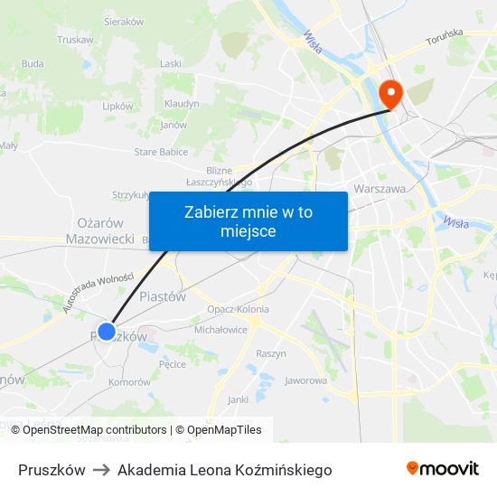 Pruszków to Akademia Leona Koźmińskiego map