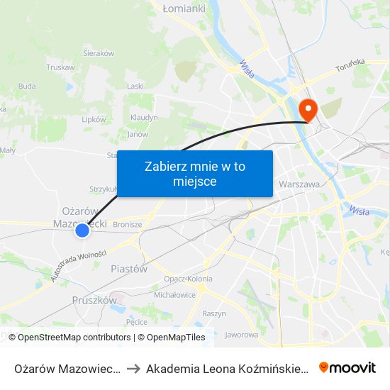 Ożarów Mazowiecki to Akademia Leona Koźmińskiego map