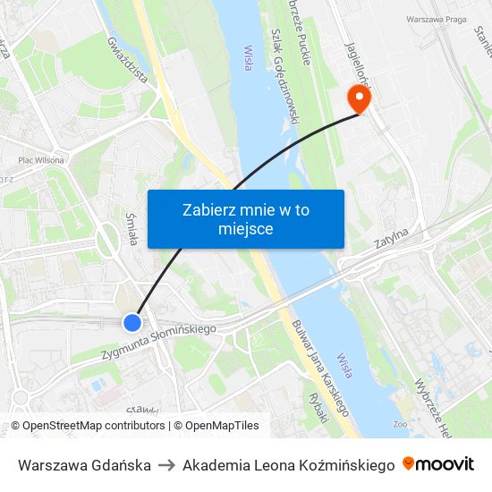 Warszawa Gdańska to Akademia Leona Koźmińskiego map