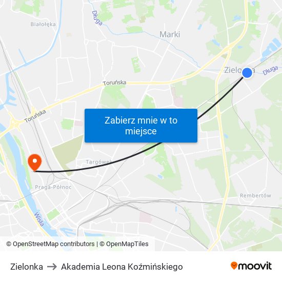 Zielonka to Akademia Leona Koźmińskiego map