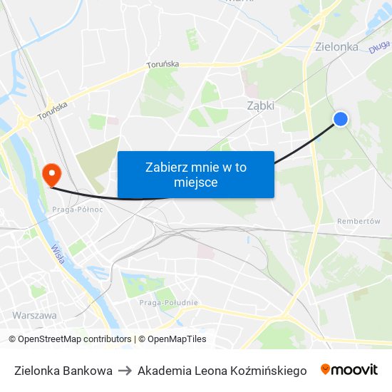 Zielonka Bankowa to Akademia Leona Koźmińskiego map