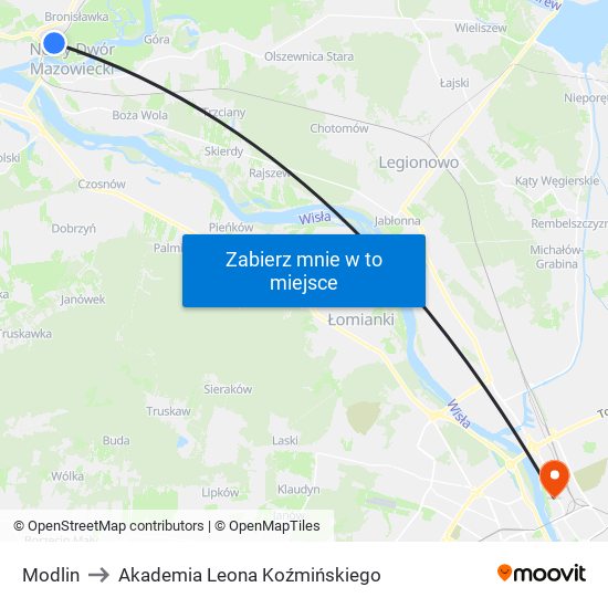 Modlin to Akademia Leona Koźmińskiego map