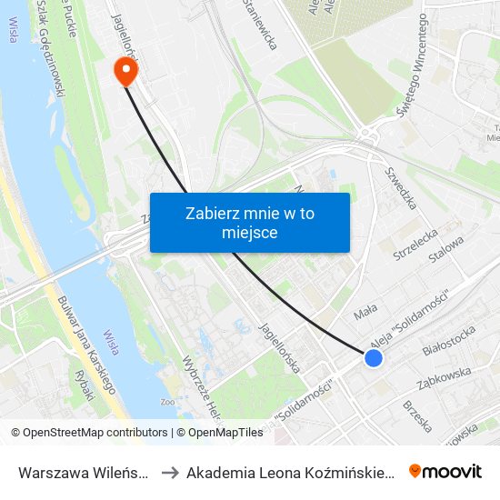 Warszawa Wileńska to Akademia Leona Koźmińskiego map