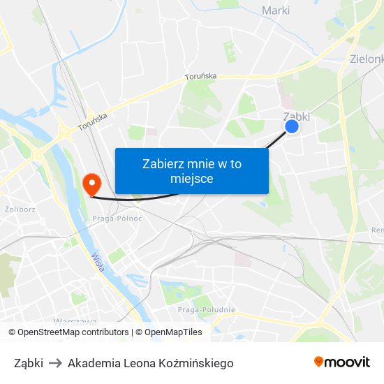 Ząbki to Akademia Leona Koźmińskiego map