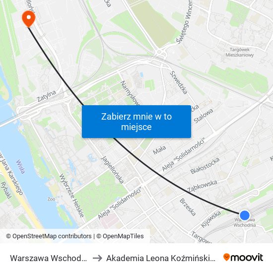 Warszawa Wschodnia to Akademia Leona Koźmińskiego map