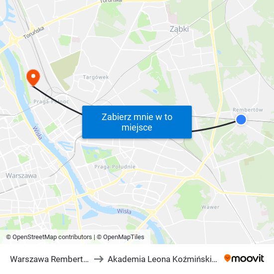 Warszawa Rembertów to Akademia Leona Koźmińskiego map