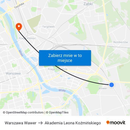 Warszawa Wawer to Akademia Leona Koźmińskiego map