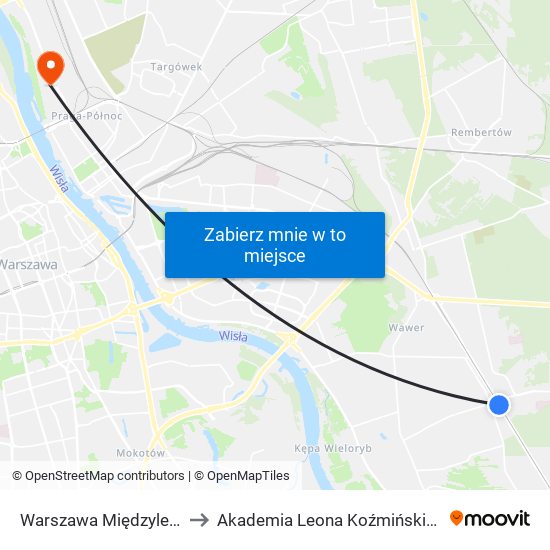 Warszawa Międzylesie to Akademia Leona Koźmińskiego map