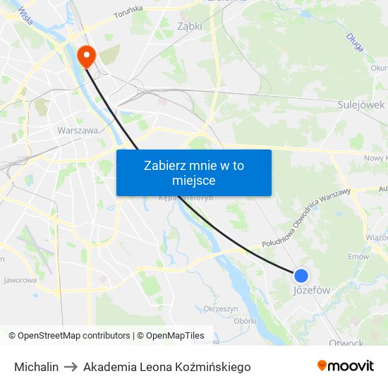 Michalin to Akademia Leona Koźmińskiego map