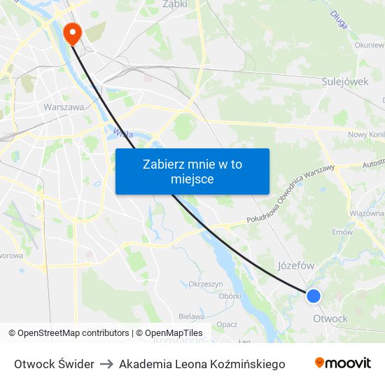 Otwock Świder to Akademia Leona Koźmińskiego map