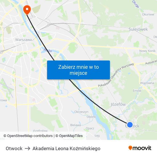 Otwock to Akademia Leona Koźmińskiego map