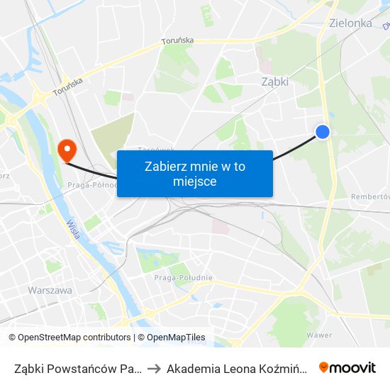 Ząbki Powstańców Park 01 to Akademia Leona Koźmińskiego map