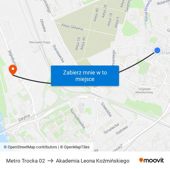 Metro Trocka 02 to Akademia Leona Koźmińskiego map