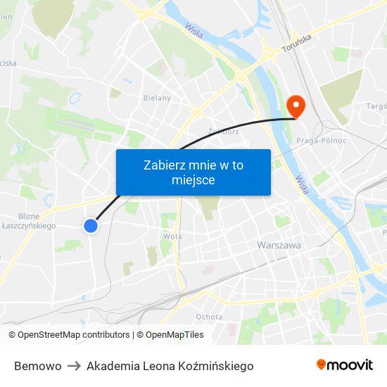 Bemowo to Akademia Leona Koźmińskiego map