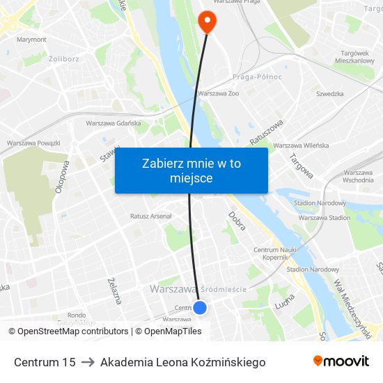 Centrum 15 to Akademia Leona Koźmińskiego map