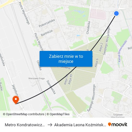 Metro Kondratowicza 08 to Akademia Leona Koźmińskiego map