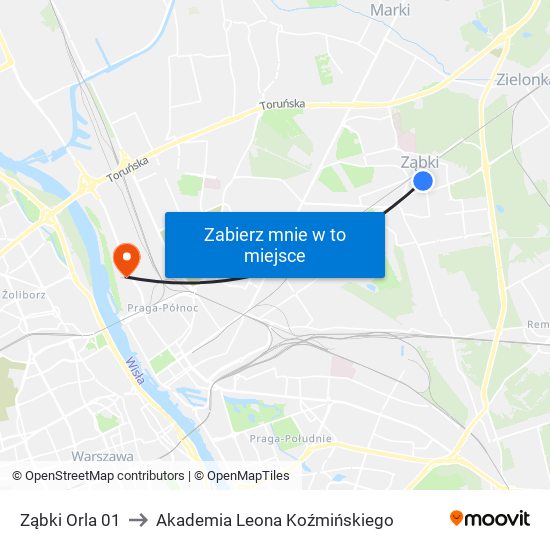 Ząbki Orla 01 to Akademia Leona Koźmińskiego map