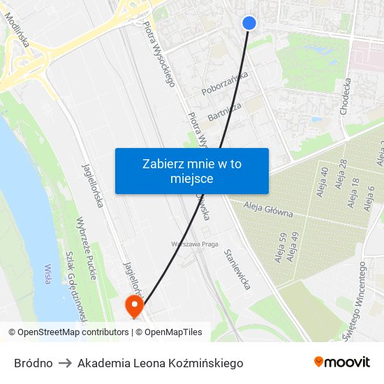 Bródno to Akademia Leona Koźmińskiego map