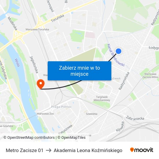 Metro Zacisze 01 to Akademia Leona Koźmińskiego map