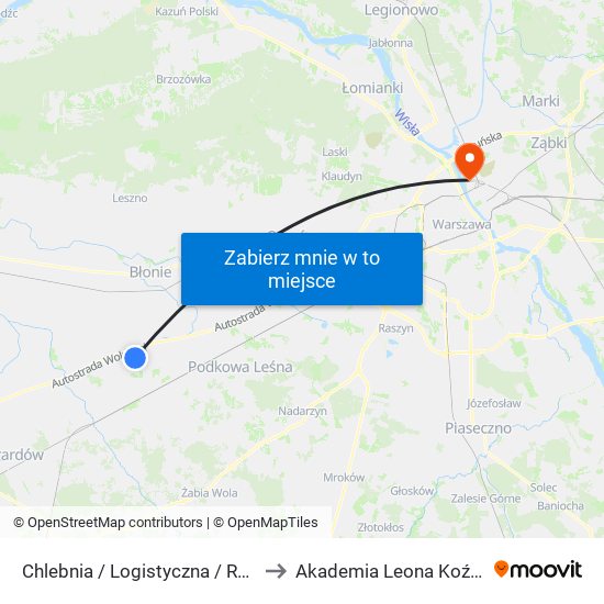 Chlebnia / Logistyczna / Raben (Nż) to Akademia Leona Koźmińskiego map